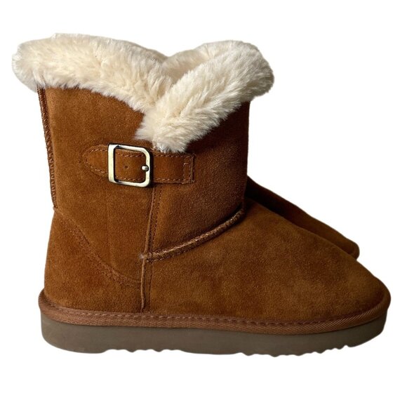 Macy's Style & Co Brown Suede Leather Faux Fur Lined Boots Size 7 - Picture 1 of 16